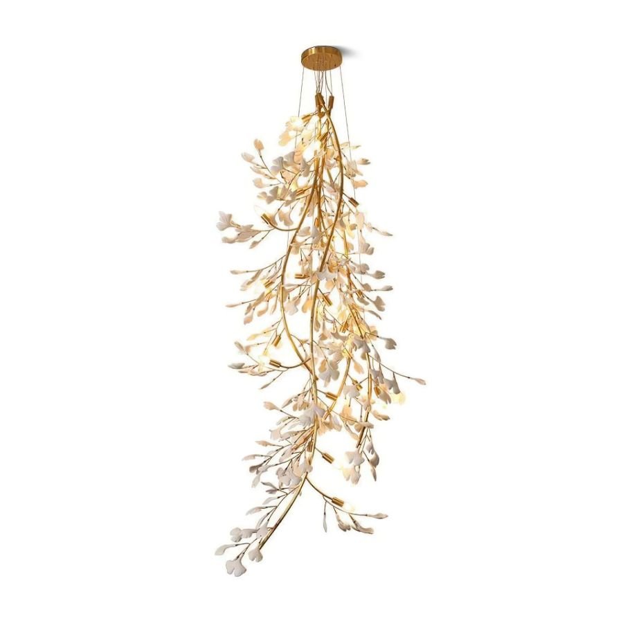 Drooping Ceramic Ginkgo Leaf Chandelier - SizeBBlushlighting