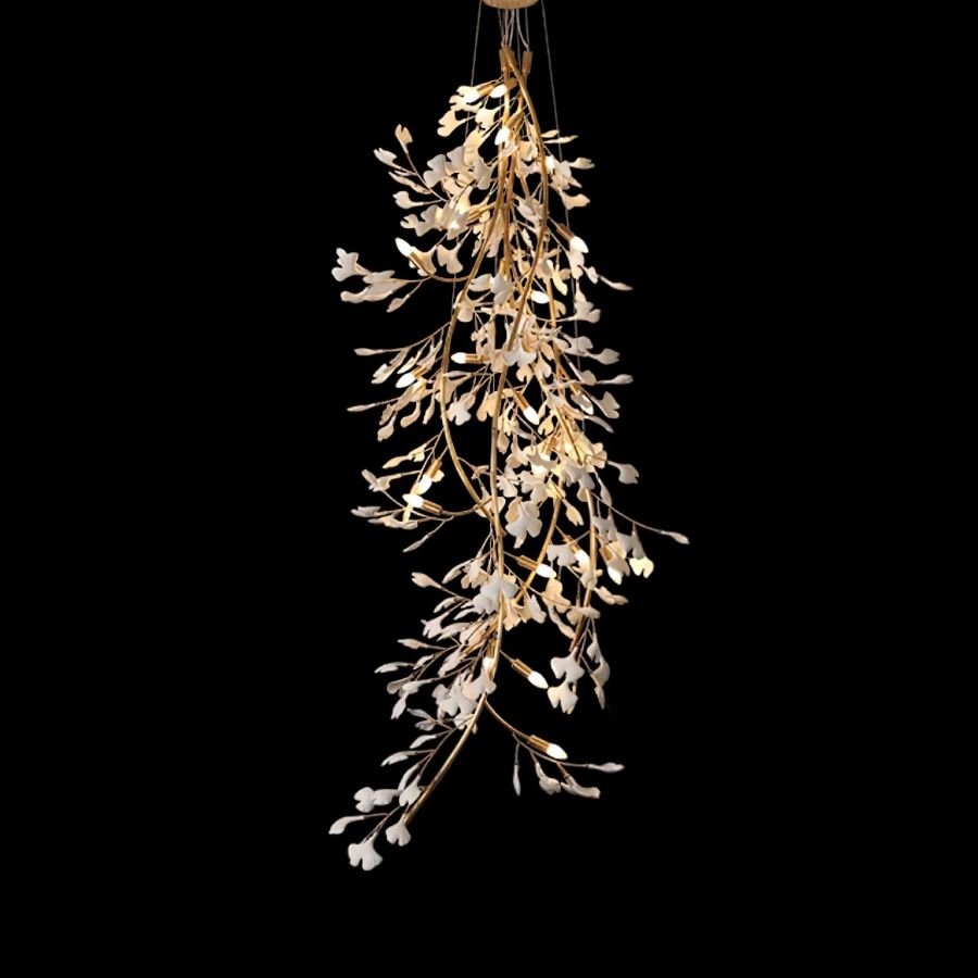 Drooping Ceramic Ginkgo Leaf Chandelier - SizeABlushlighting