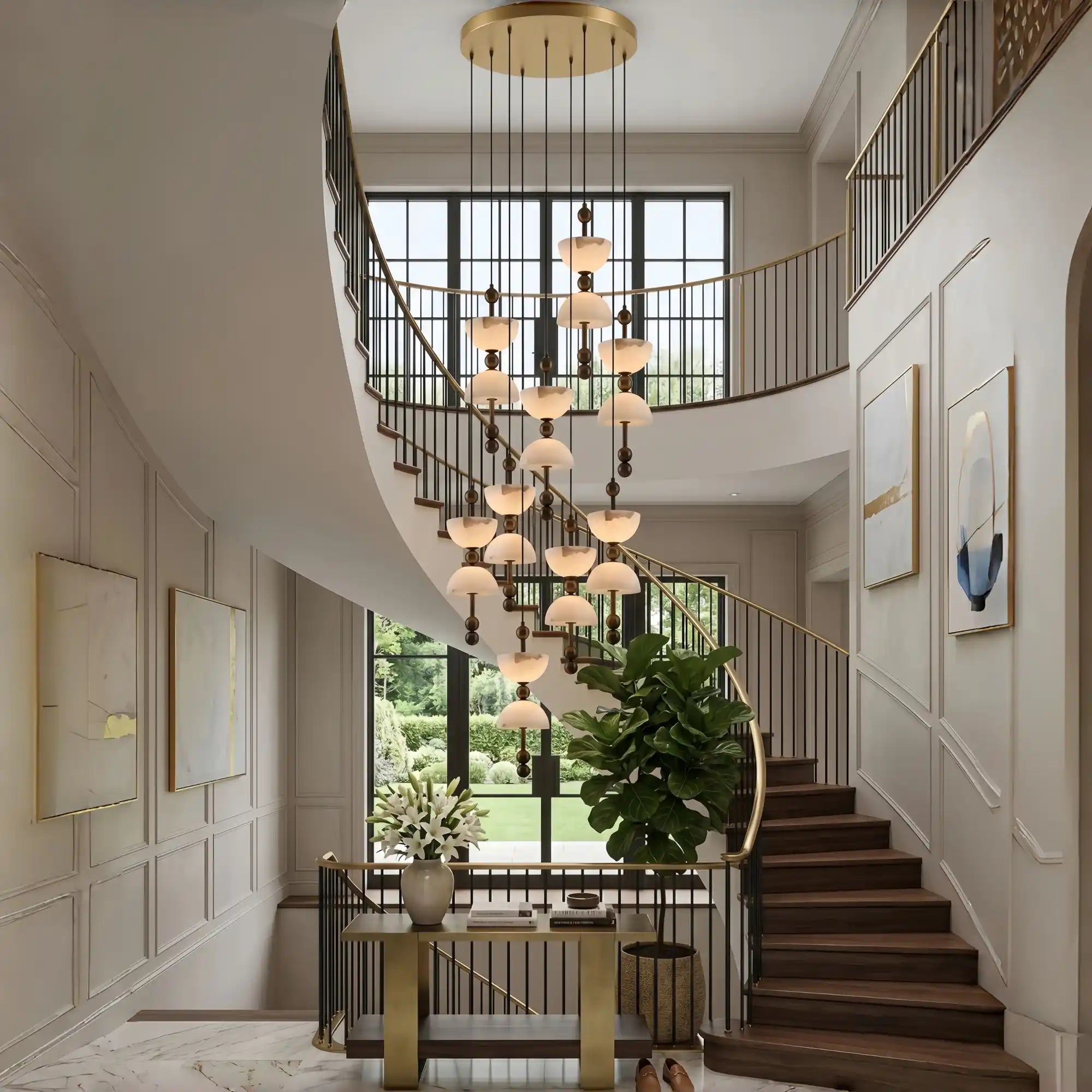 Duo Alabaster Pendant Lamp - 1 heads ∅ 5.9″ x H 16.9″Bronze & WhiteWarm LightBlushlighting