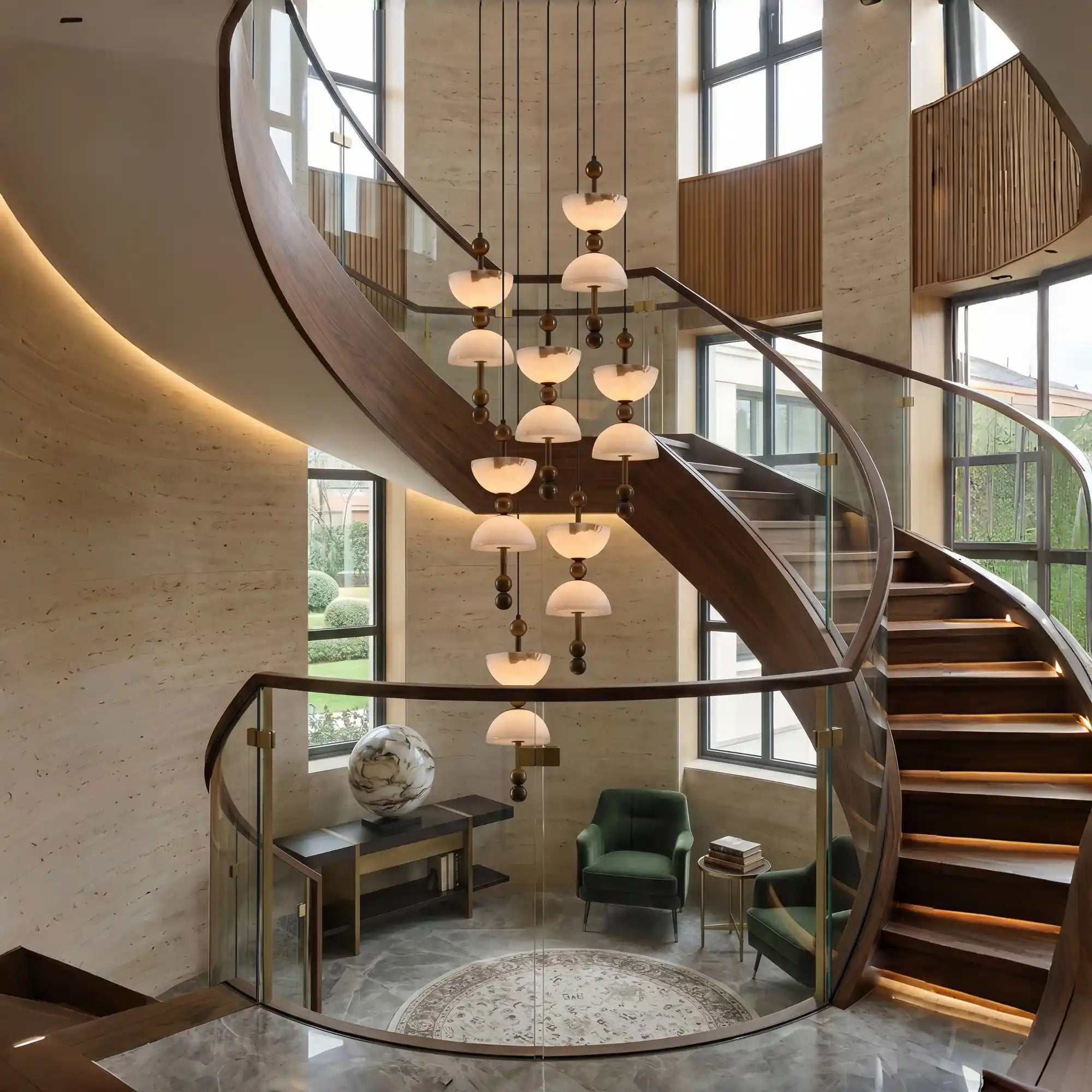 Duo Alabaster Pendant Lamp - 1 heads ∅ 5.9″ x H 16.9″Bronze & WhiteWarm LightBlushlighting