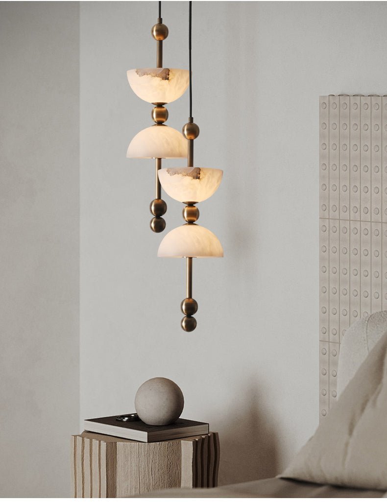 Duo Alabaster Pendant Lamp - ∅ 5.9″ x H 16.9″Bronze & WhiteWarm LightBlushlighting