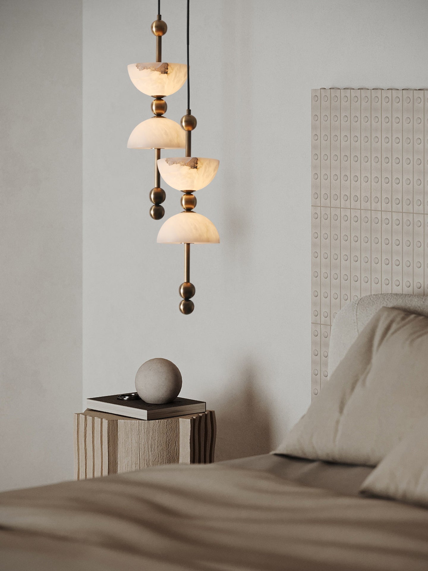 Duo Alabaster Pendant Lamp - ∅ 5.9″ x H 16.9″Bronze & WhiteWarm LightBlushlighting