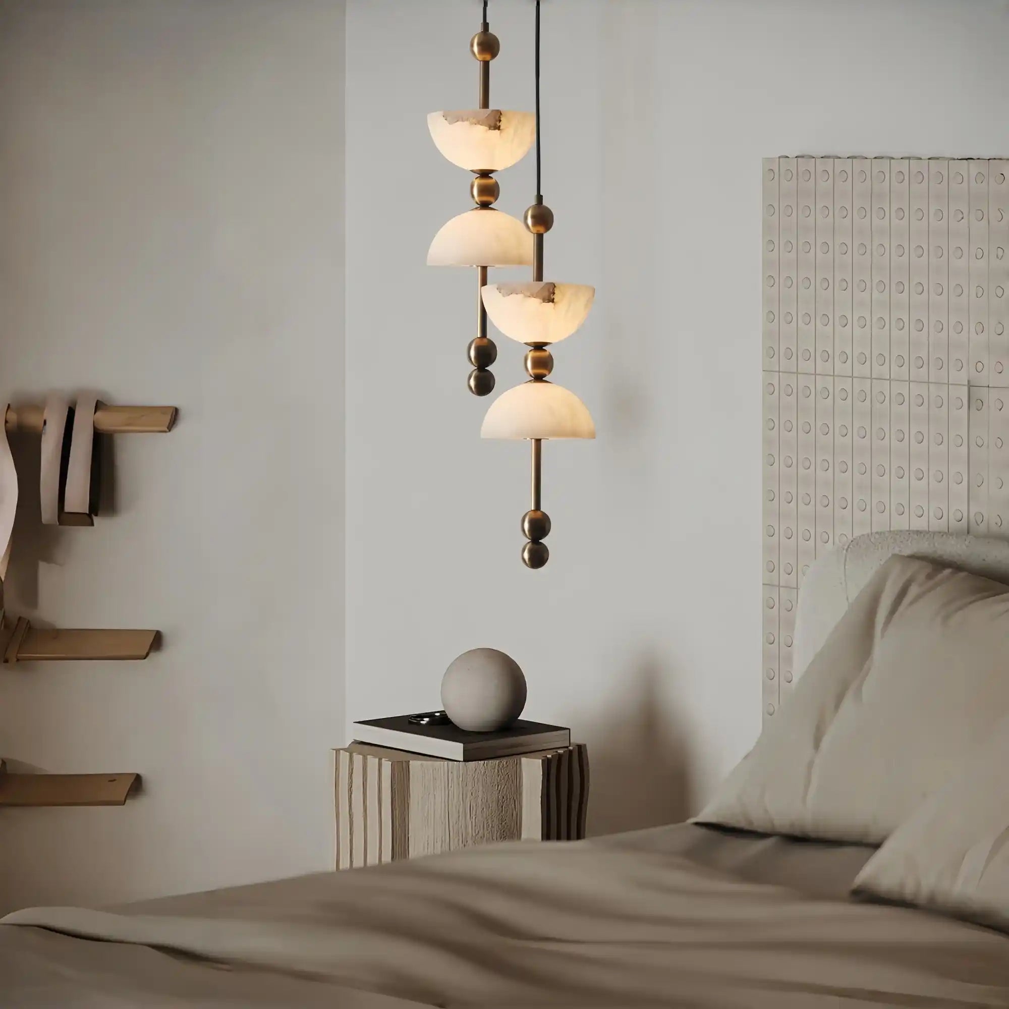 Duo Alabaster Pendant Lamp - 1 heads ∅ 5.9″ x H 16.9″Bronze & WhiteWarm LightBlushlighting