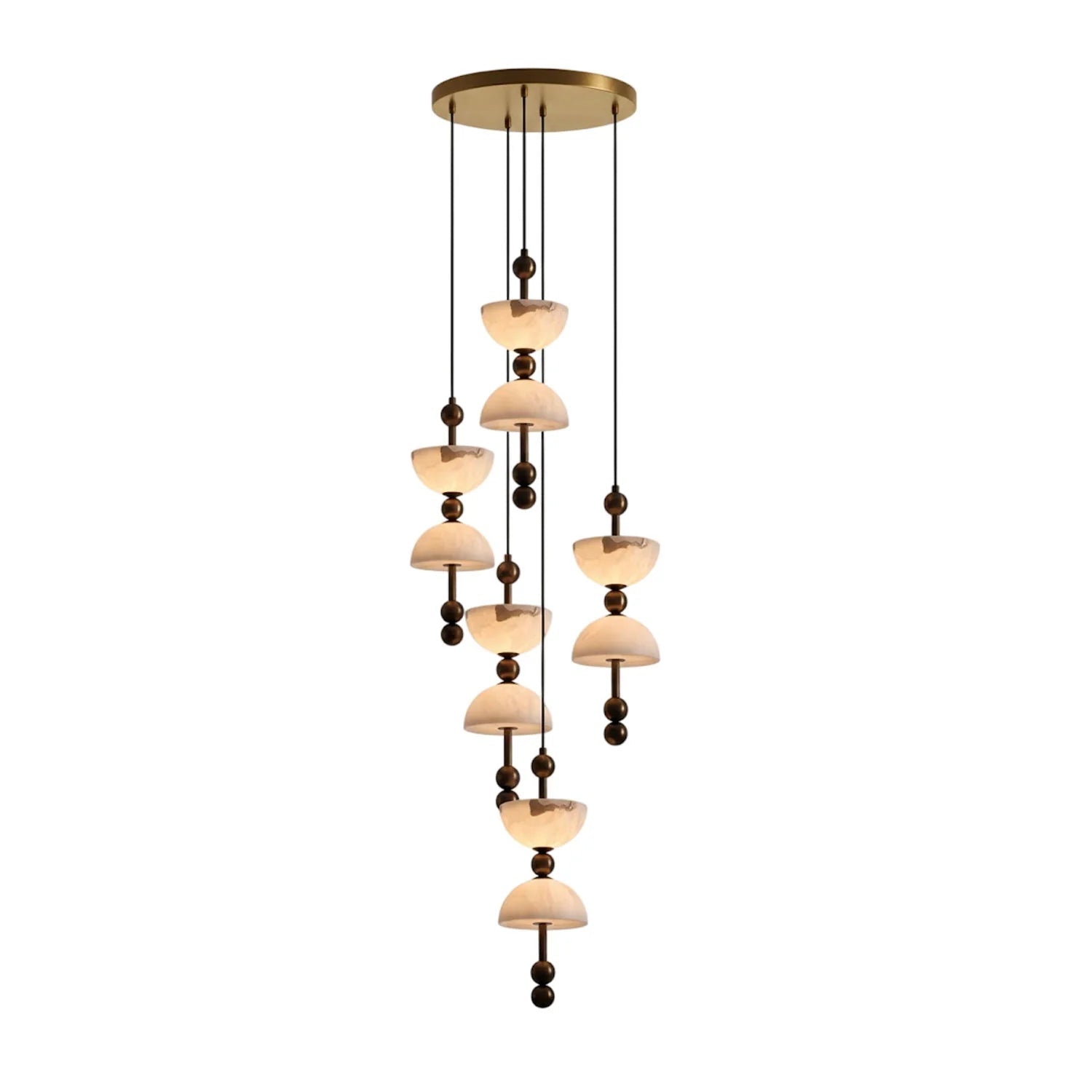 Duo Alabaster Pendant Lamp - 5 heads ∅ 13.8″ x H 78.7″Bronze & WhiteWarm LightBlushlighting