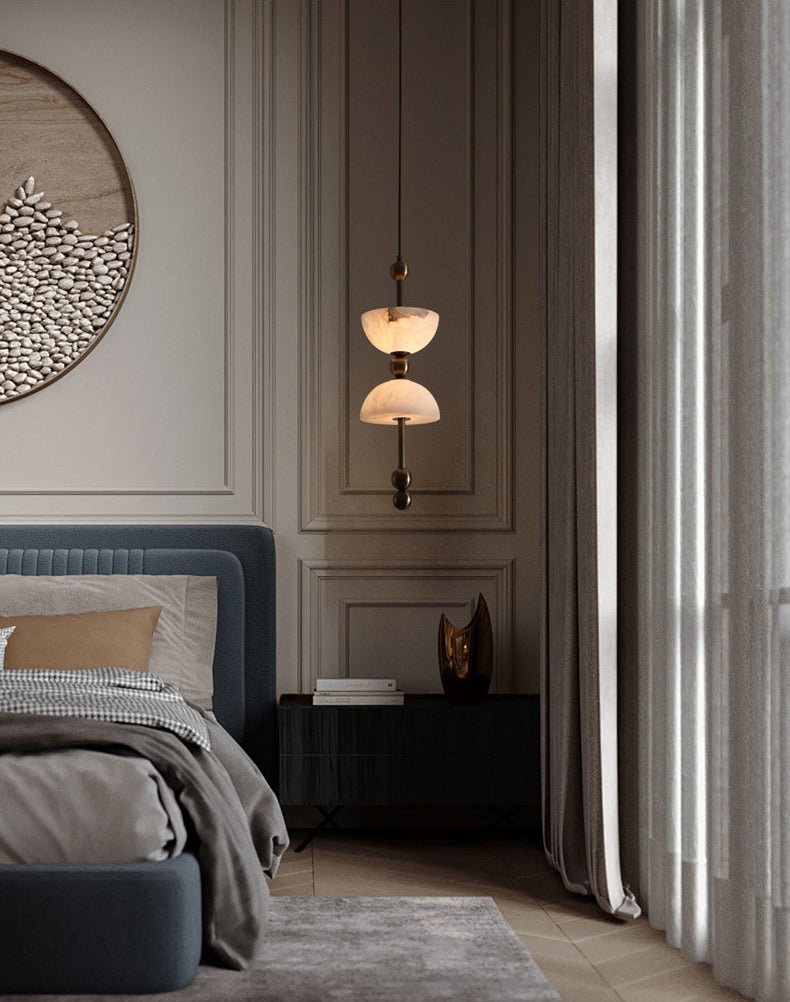 Duo Alabaster Pendant Lamp - ∅ 5.9″ x H 16.9″Bronze & WhiteWarm LightBlushlighting