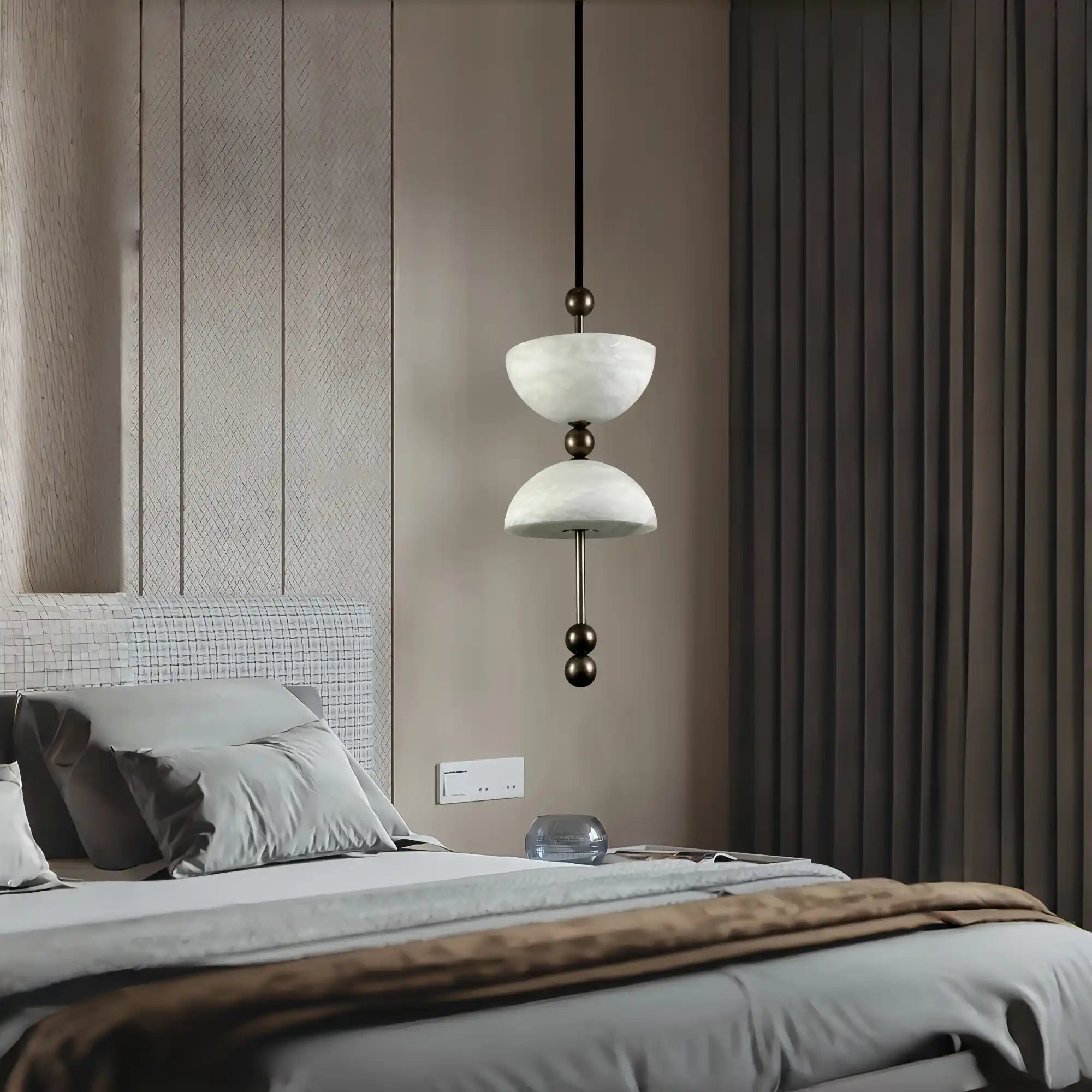 Duo Alabaster Pendant Lamp - 1 heads ∅ 7.9″ x H 16.9″Bronze & WhiteWarm LightBlushlighting