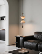 Duo Alabaster Pendant Lamp - ∅ 5.9″ x H 16.9″Bronze & WhiteWarm LightBlushlighting