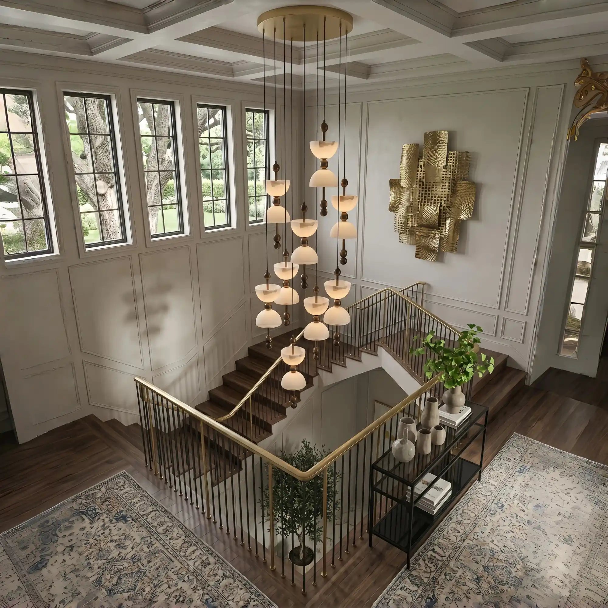 Duo Alabaster Pendant Lamp - 1 heads ∅ 5.9″ x H 16.9″Bronze & WhiteWarm LightBlushlighting