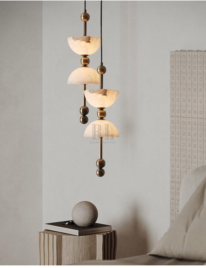 Duo Alabaster Pendant Lamp - ∅ 5.9″ x H 16.9″Bronze & WhiteWarm LightBlushlighting