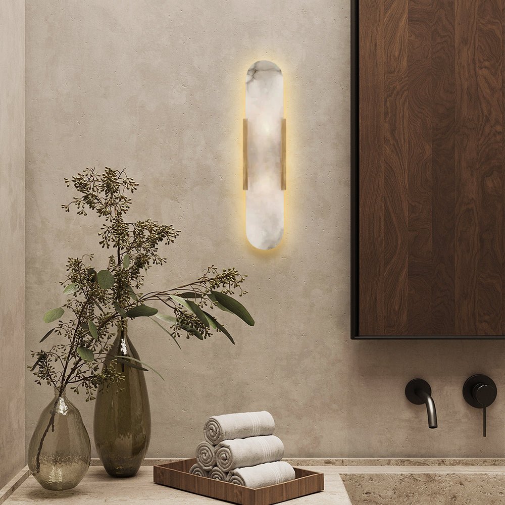 Eartha Modern Alabaster Bedroom Sconce, Indoor Wall Light - Polished Nickel20"H*4.25"WBlushlighting
