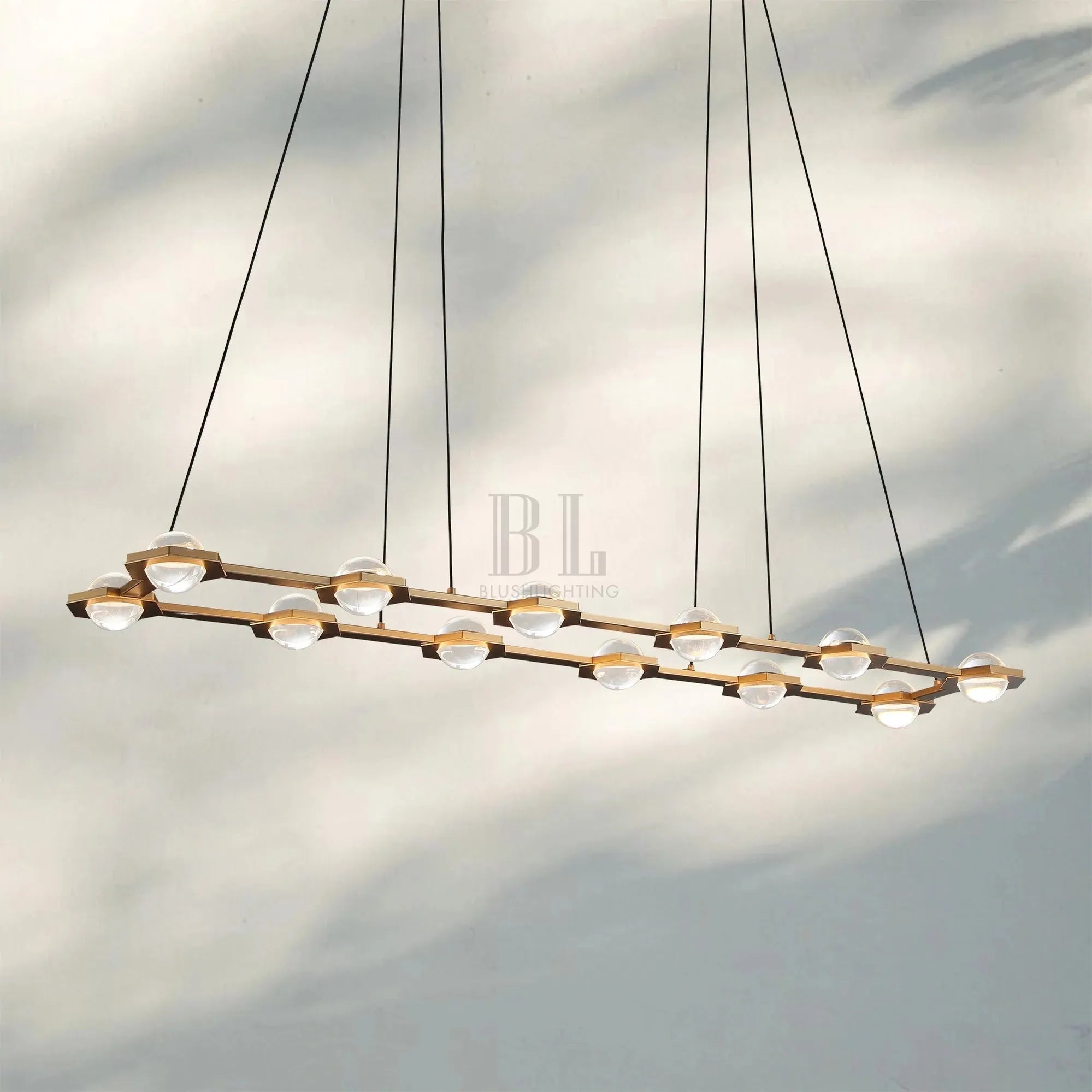 Eclatent Rectangular Chandelier 54" 72"-72"W x 16¼"D x 3½"H-Lacquered Burnished Brass-