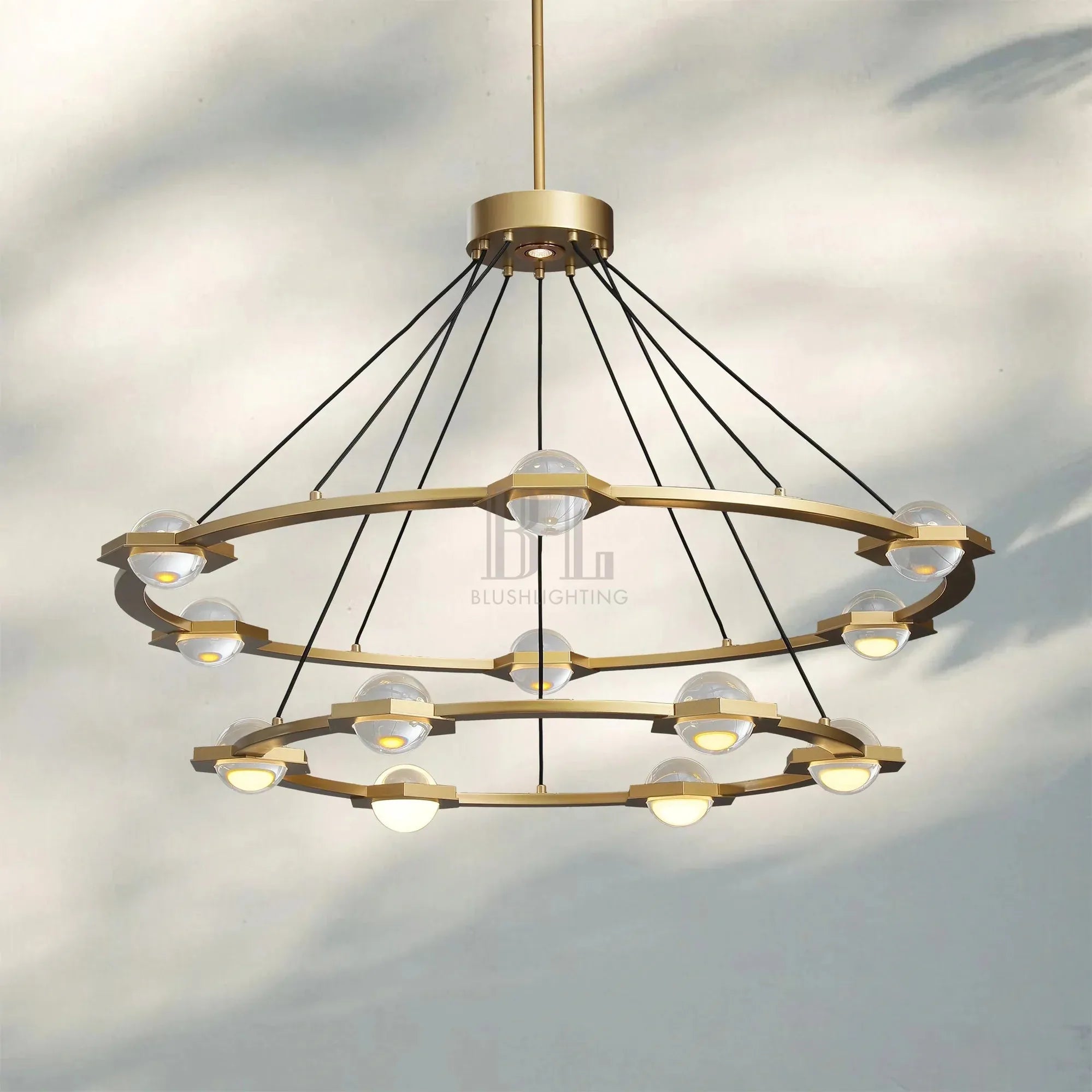 Eclatent 2-Tier Round Chandelier 48" 60"-48'' 2-Tier Round-Lacquered Burnished Brass-