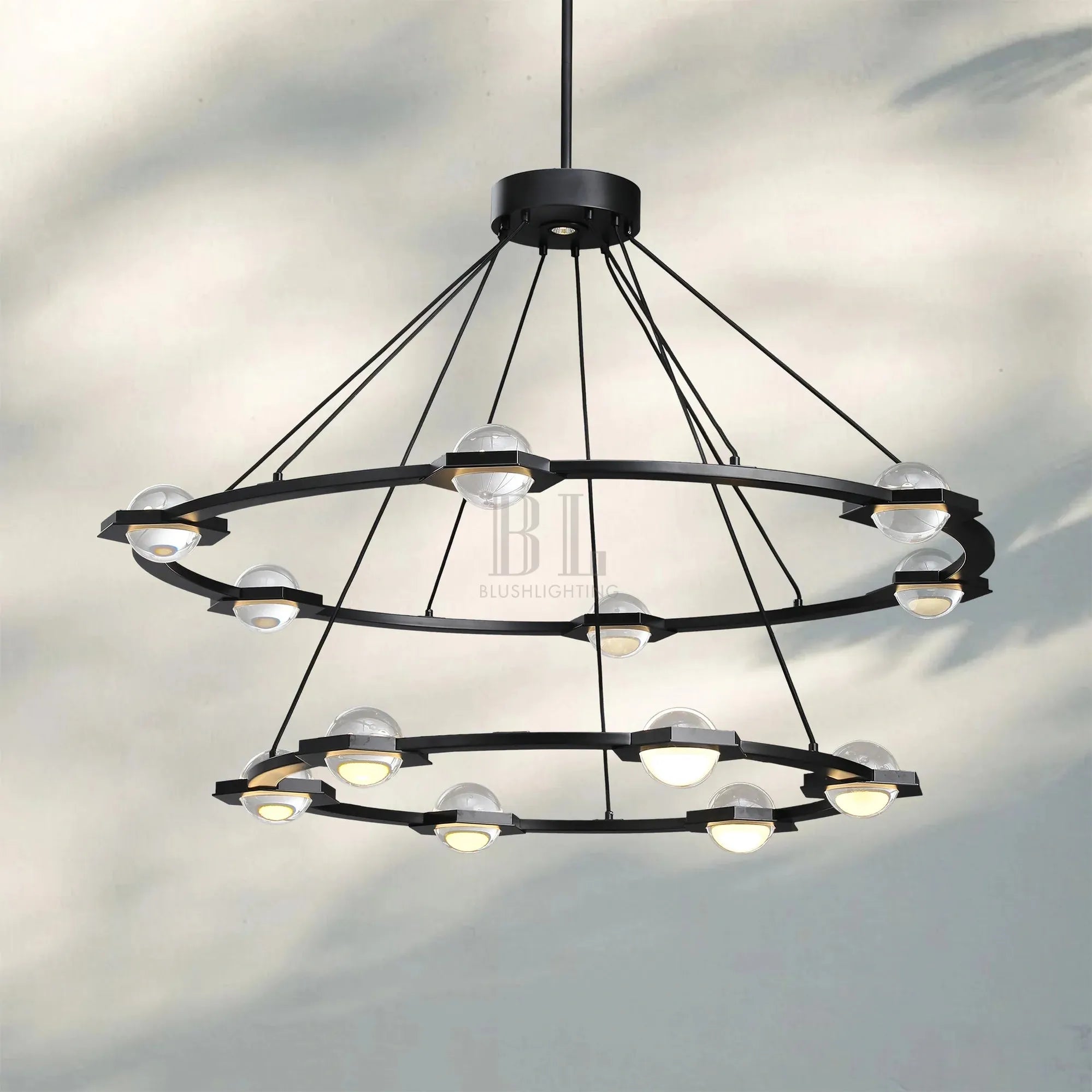Eclatent 2-Tier Round Chandelier 48" 60"-48'' 2-Tier Round-Matte Black-