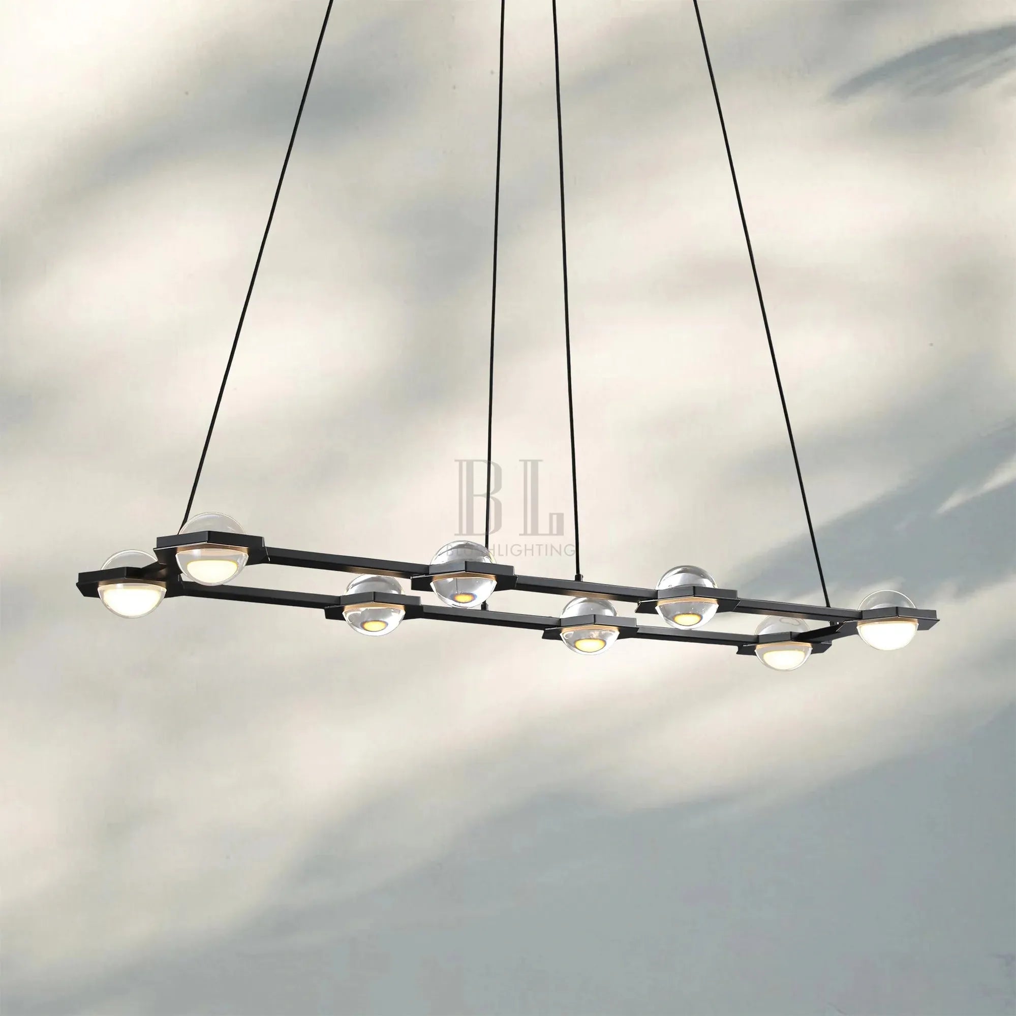 Eclatent Rectangular Chandelier 54" 72"-54"W x 16¼"D x 3½"H-Matte Black-