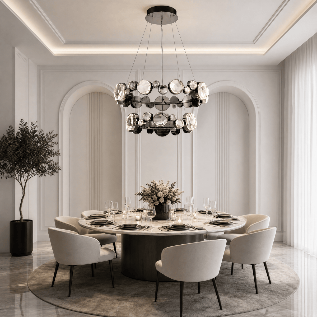 Eclipse Two Ring Modern Crystal Chandelier - Blushlighting