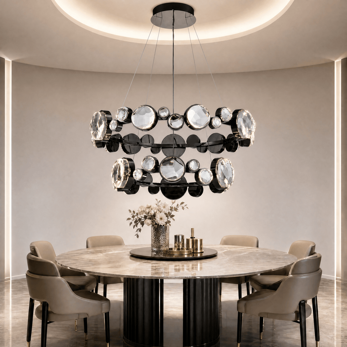Eclipse Two Ring Modern Crystal Chandelier - Blushlighting