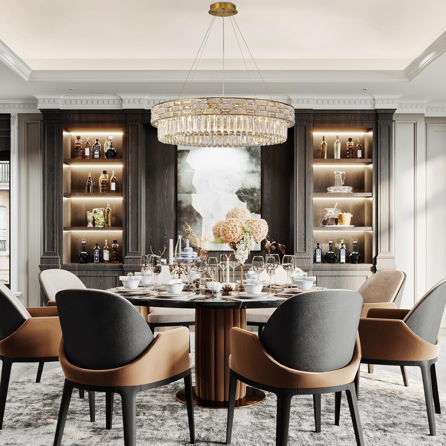 Elegant 31‑Inch Gold Crystal Chandelier with 12 Adjustable Lights