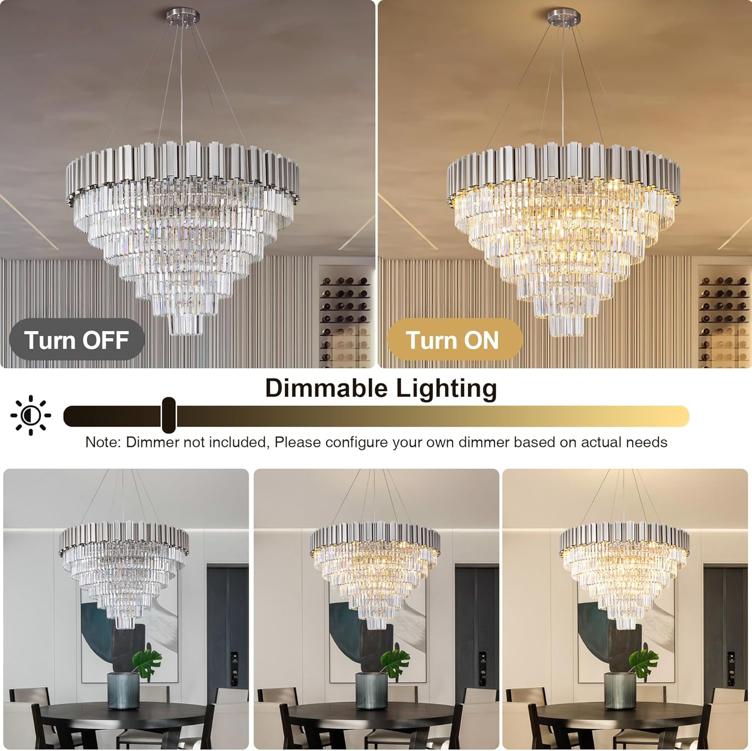 Elegant 7-Tier 39" Silver Crystal Chandelier with 21 Lights