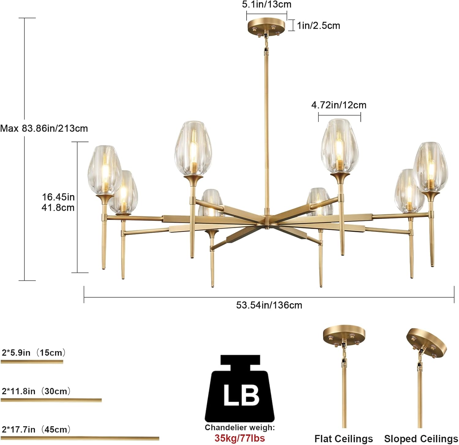 Elegant 8 - Light Brass Crystal Chandelier with Gold Finish 54in Round - Brass - 8 LightsBlushlighting