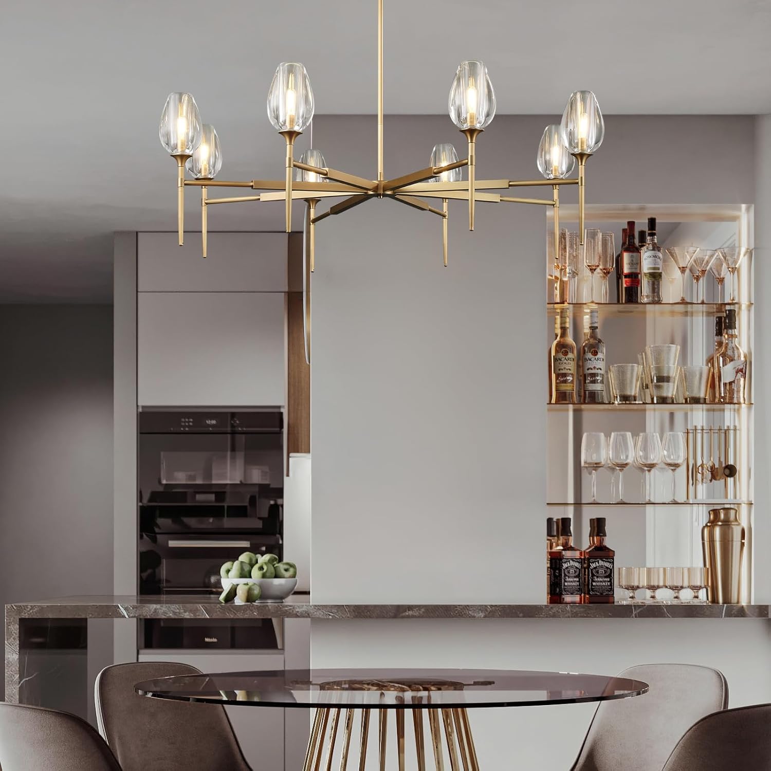 Elegant 8 - Light Brass Crystal Chandelier with Gold Finish 54in Round - Brass - 8 LightsBlushlighting