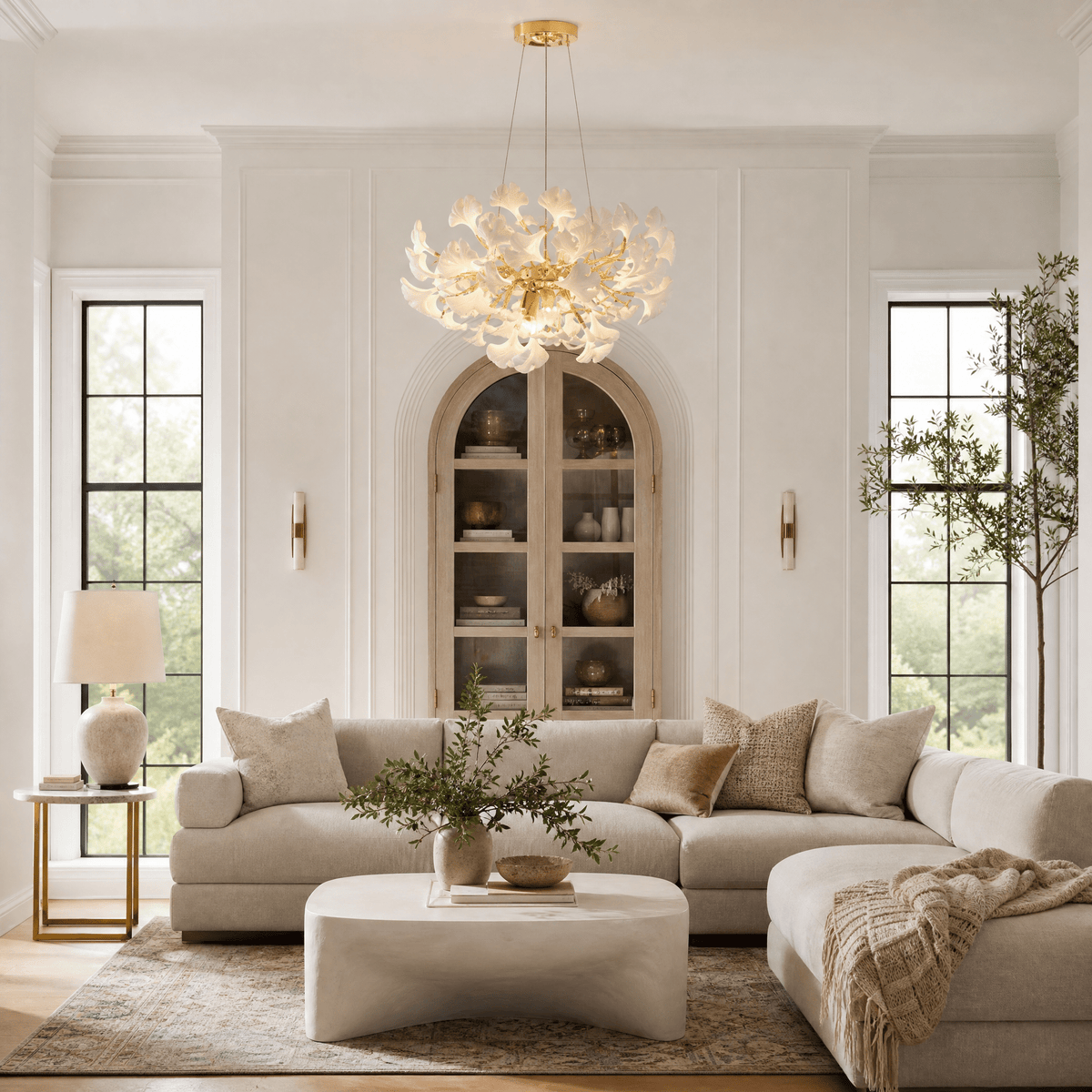 Elegant Ceramic Ginkgo Leaf Chandelier D600 - Matte Gold - Blushlighting