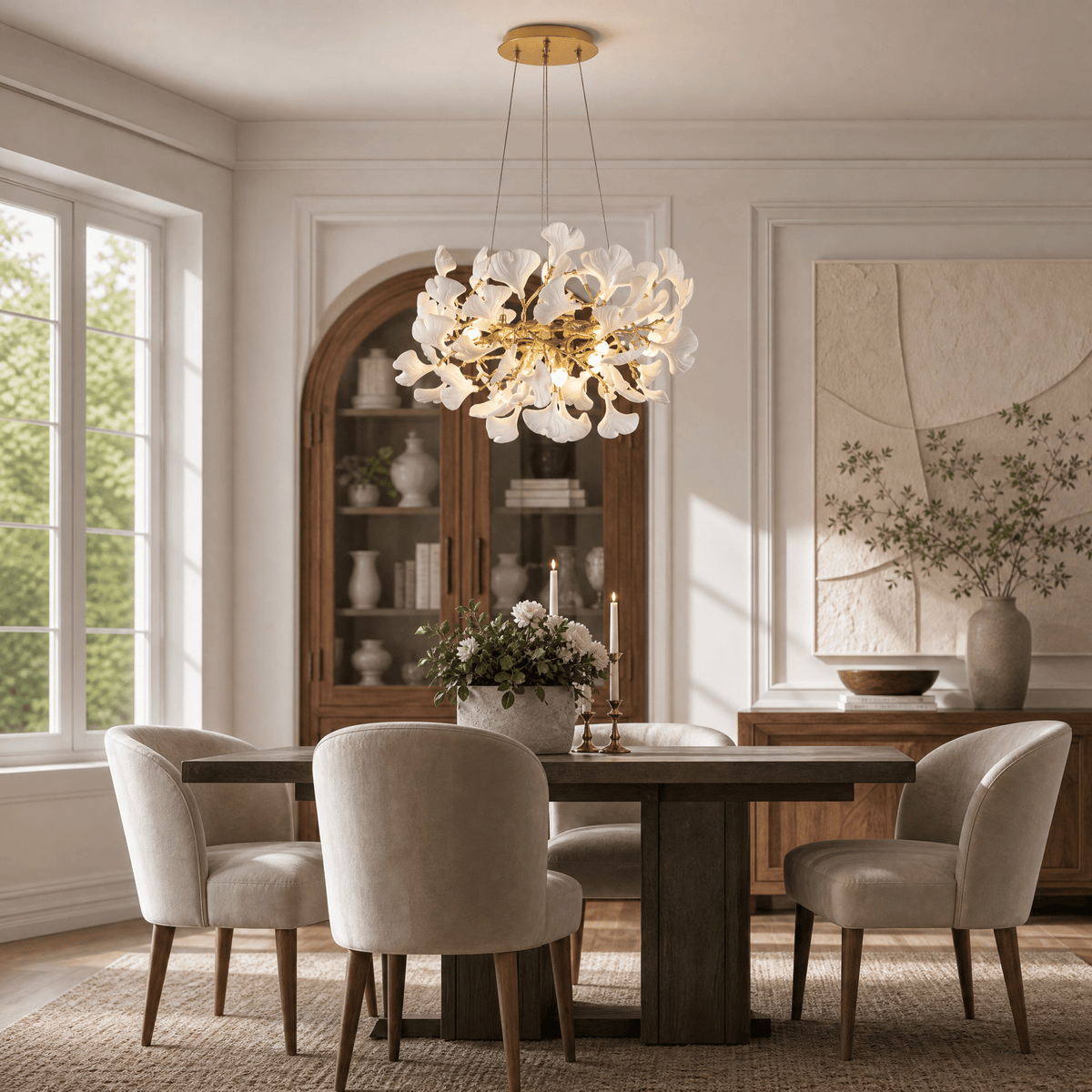Elegant Ceramic Ginkgo Leaf Chandelier D600 - Matte Gold - Blushlighting