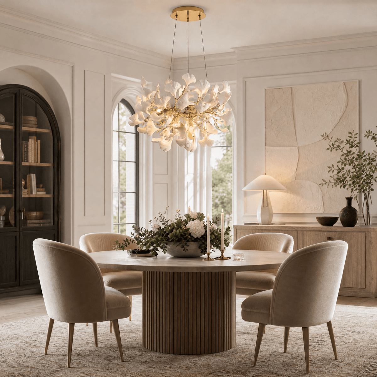 Elegant Ceramic Ginkgo Leaf Chandelier D600 - Matte Gold - Blushlighting