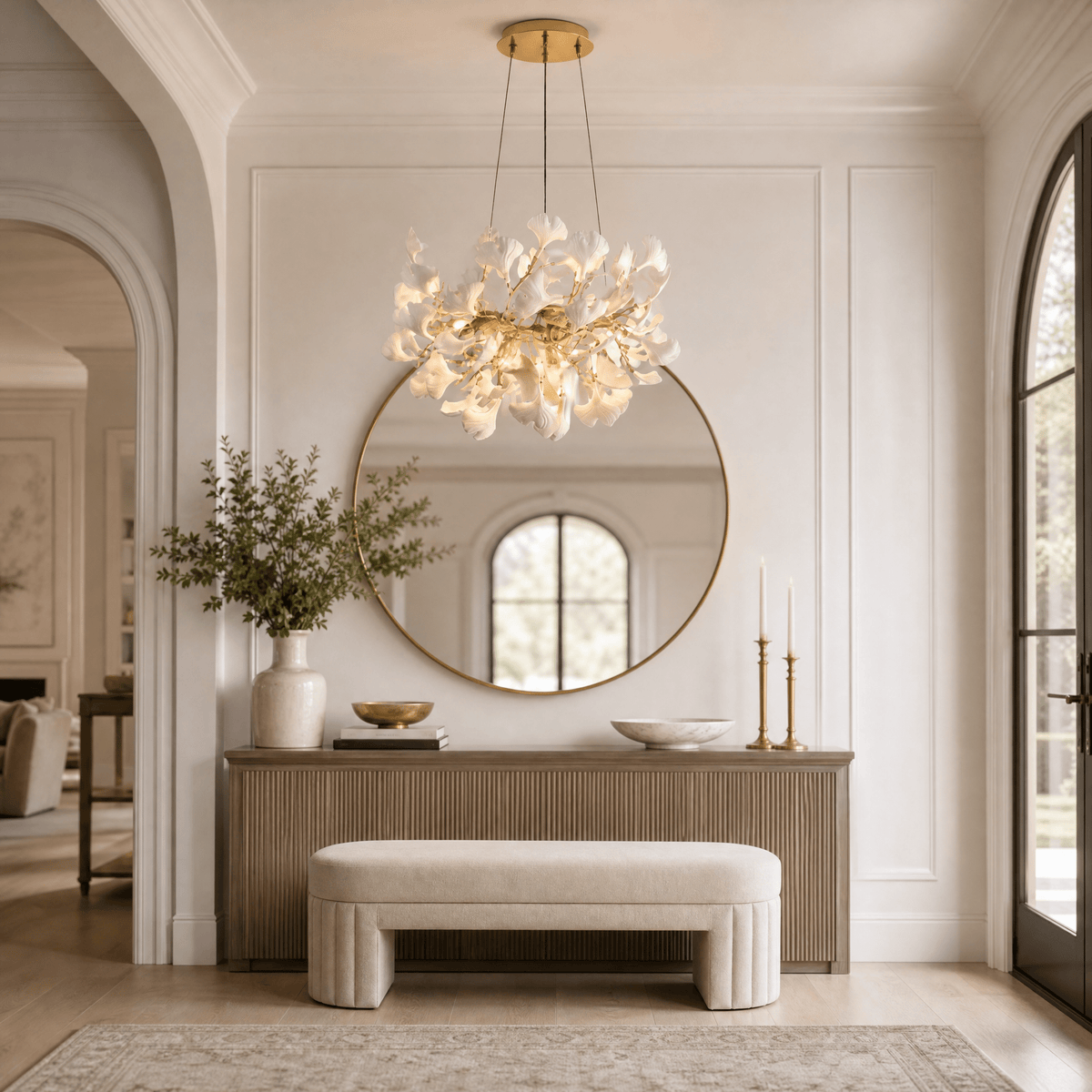 Elegant Ceramic Ginkgo Leaf Chandelier D600 - Matte Gold - Blushlighting