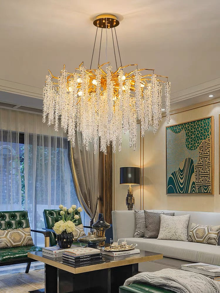 Elegant Crystal Icicle Chandelier in Branch Style for Dining Table Use-Chandeliers-Blushlighting