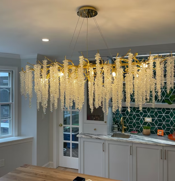 Elegant Crystal Icicle Chandelier in Branch Style for Dining Table Use-Chandeliers-Blushlighting