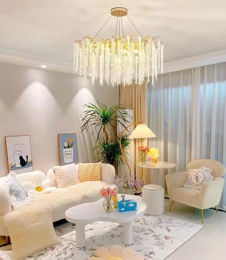 Elegant Crystal Icicle Chandelier in Branch Style for Dining Table Use - Rectangle L47.2"*W17.7"*H15.7"/12 Lights/13.2kgGoldWarm LightBlushlighting