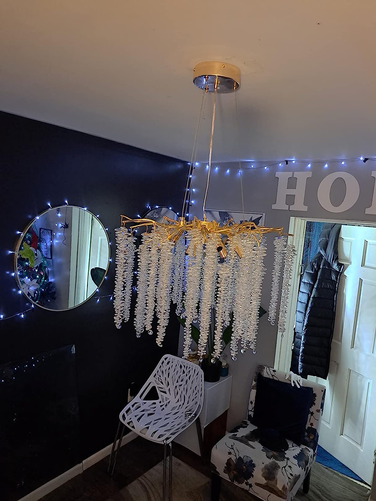 Elegant Crystal Icicle Chandelier in Branch Style for Dining Table Use - Round D23.6"/8 LightsGoldWarm LightBlushlighting