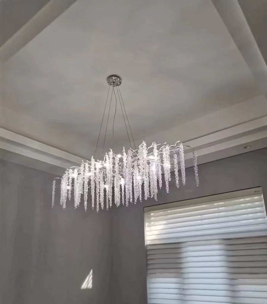 Elegant Crystal Icicle Chandelier in Branch Style for Dining Table Use - Rectangle L39.4"*W17.7"*H15.7"/10 Lights/10.9kgChromeWarm LightBlushlighting