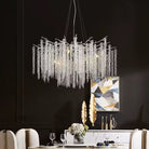 Elegant Crystal Icicle Chandelier in Branch Style for Dining Table Use-Chandeliers-Round D23.6"/8 Lights-Chrome-Warm Light-Blushlighting