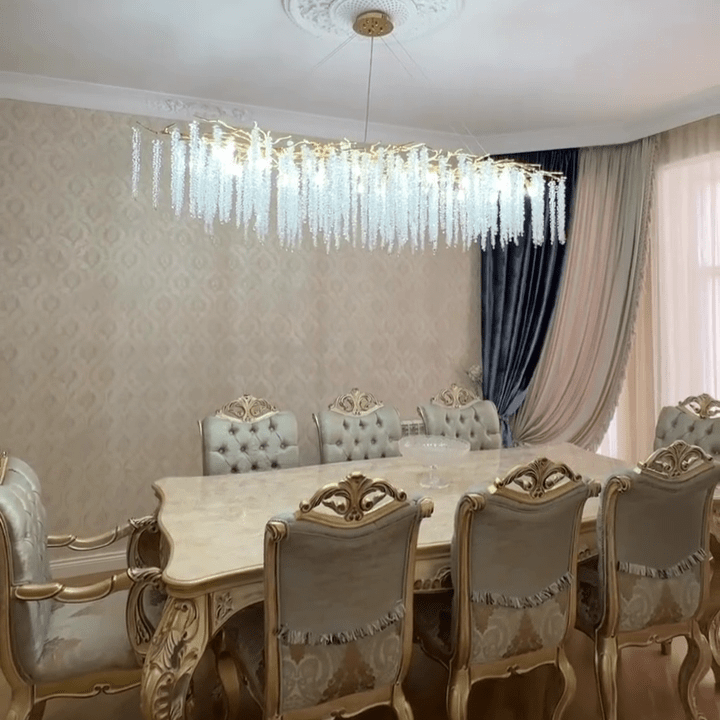 Elegant Crystal Icicle Chandelier in Branch Style for Dining Table Use - Rectangle L39.4"*W17.7"*H15.7"/10 Lights/10.9kgGoldWarm LightBlushlighting