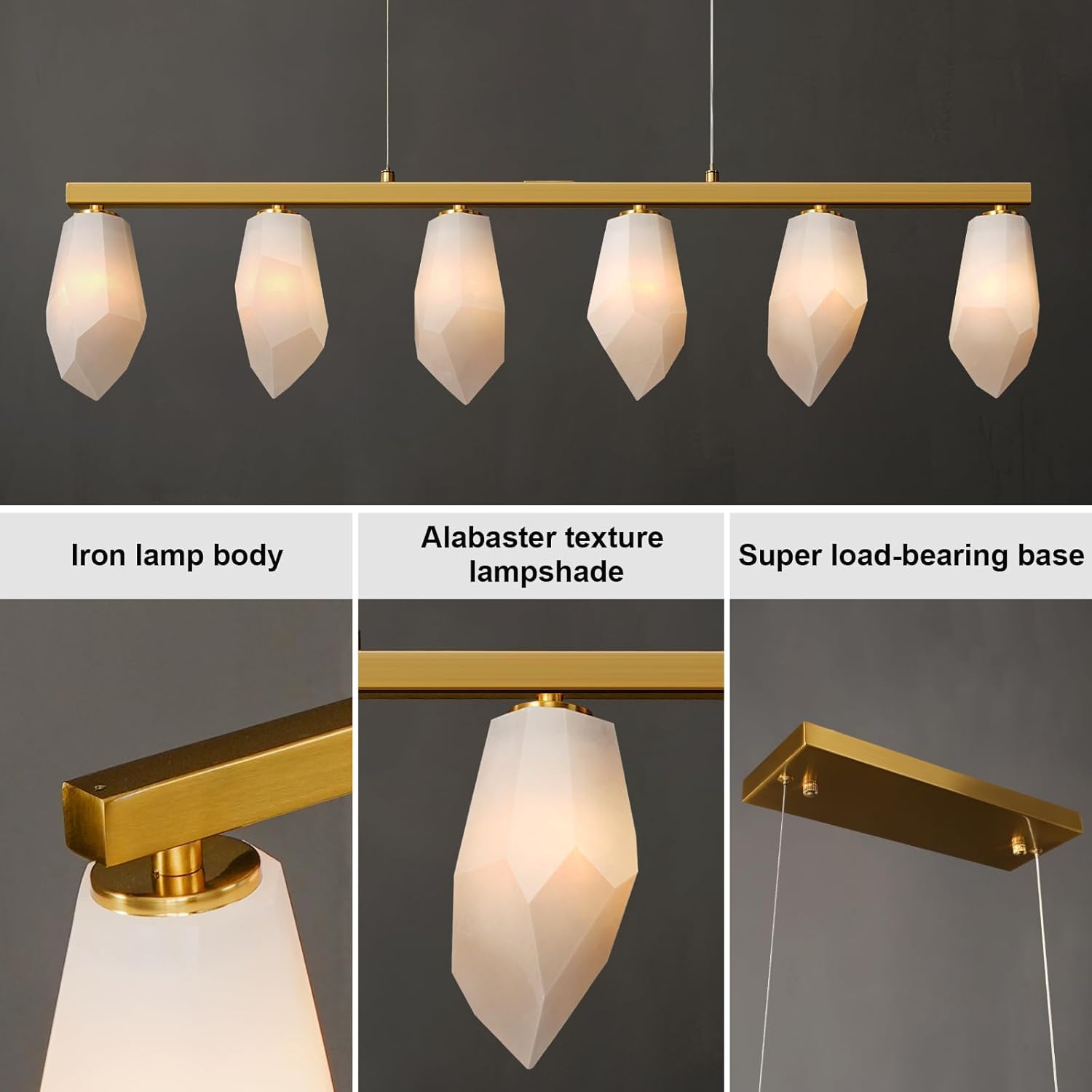 Elegant Gold Alabaster 6 - Light Linear Chandelier for Dining - L39‘’Blushlighting