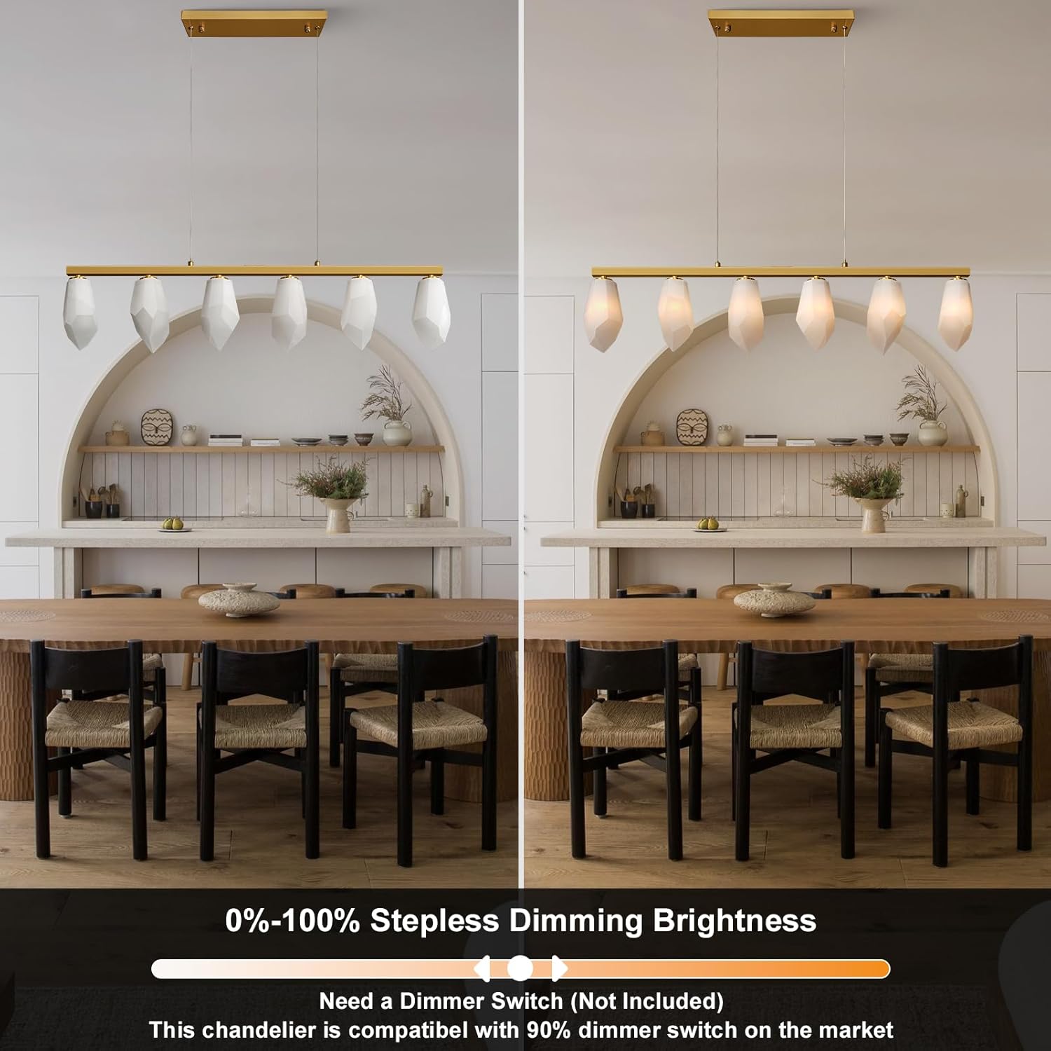 Elegant Gold Alabaster 6 - Light Linear Chandelier for Dining - L39‘’Blushlighting