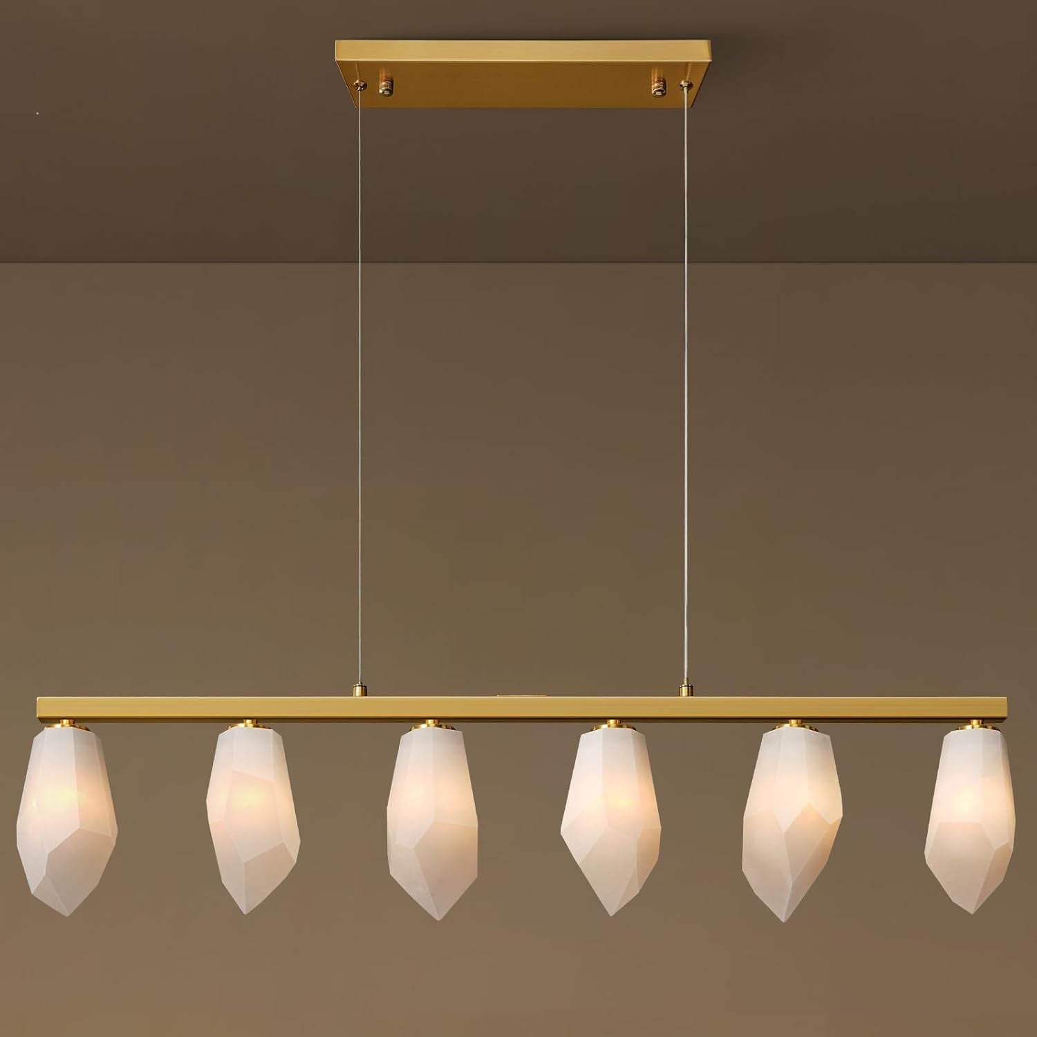 Elegant Gold Alabaster 6 - Light Linear Chandelier for Dining - L39‘’Blushlighting