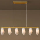 Elegant Gold Alabaster 6-Light Linear Chandelier for Dining