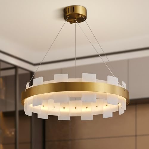 Elegant Spanish Alabaster Round Chandelier 31.5" Diameter with Adjustable Height - 2 - Gold - RoundD31.5 inBlushlighting