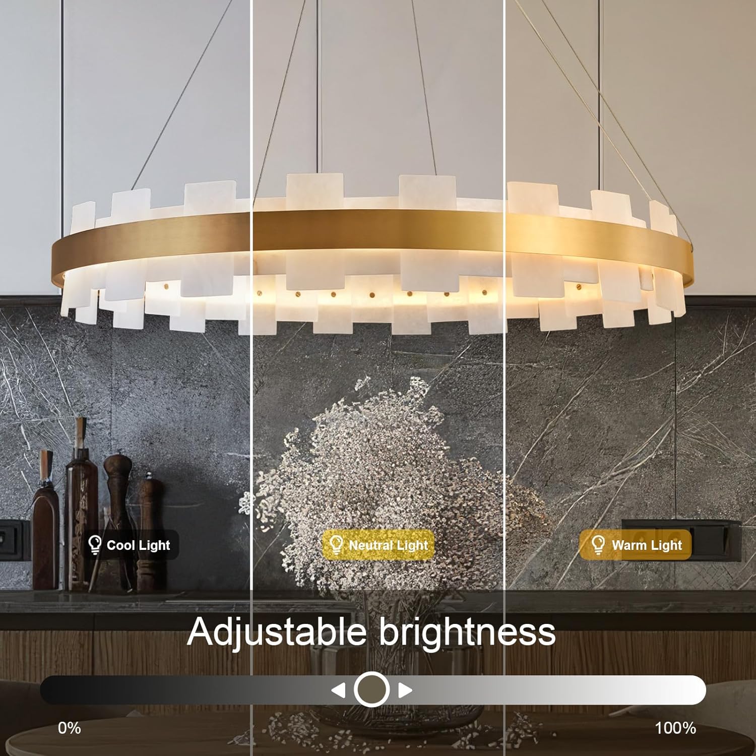 Elegant Spanish Alabaster Round Chandelier 31.5" Diameter with Adjustable Height - 2 - Gold - RoundD31.5 inBlushlighting