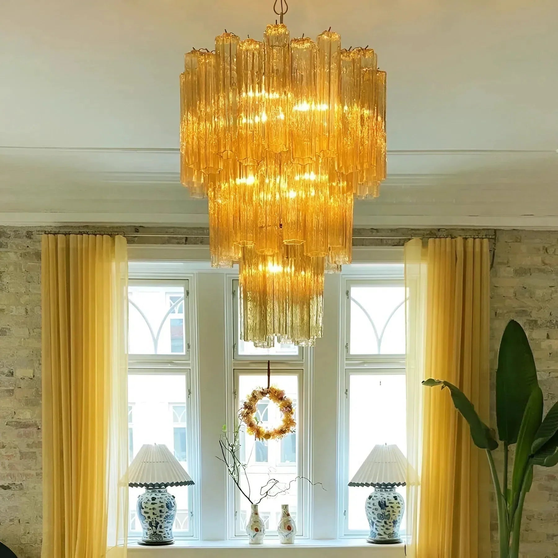 Elegant Yellow Murano Glass Tube Chandelier 25.6" - yellowBlushlighting