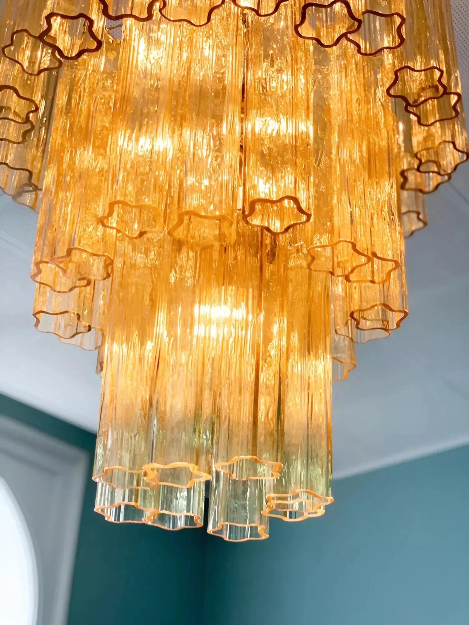 Elegant Yellow Murano Glass Tube Chandelier 25.6" - yellowBlushlighting