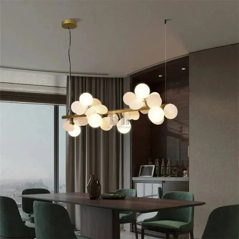 Eli Glass Globes Linear Chandelier For Dining Room - 12 LightsGrayCool white 6000KBlushlighting