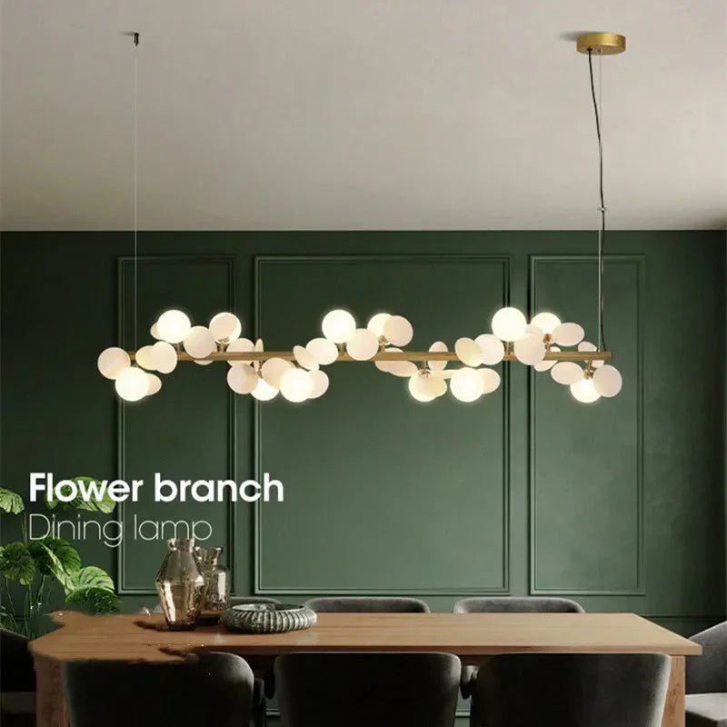 Eli Glass Globes Linear Chandelier For Dining Room - 12 LightsGrayCool white 6000KBlushlighting