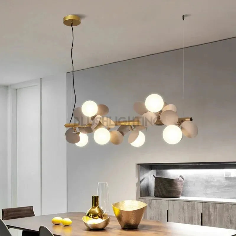 Eli Glass Globes Linear Chandelier For Dining Room - 12 LightsGrayCool white 6000KBlushlighting