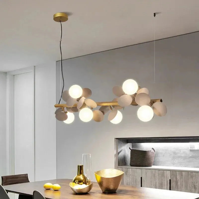 Eli Glass Globes Linear Chandelier For Dining Room - 12 LightsGrayCool white 6000KBlushlighting