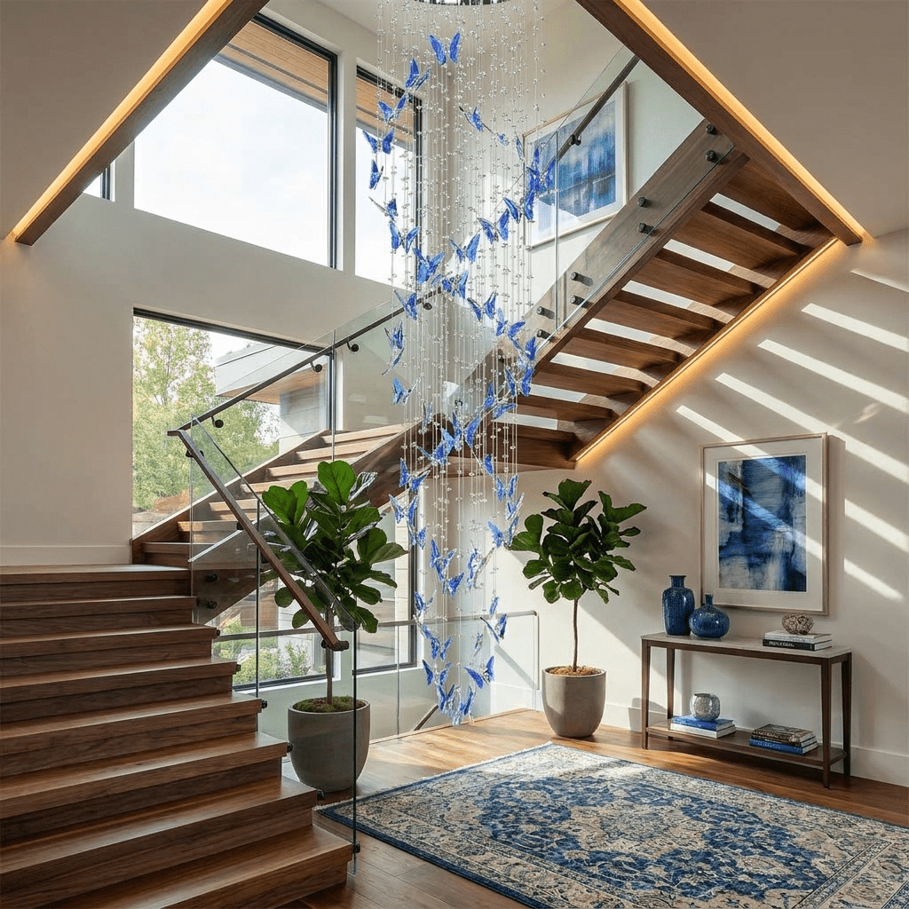 Elyndra LED K9 Crystal Column Chandelier - Dia 15.7″ × H 98.4″BlueWarm LightBlushlighting