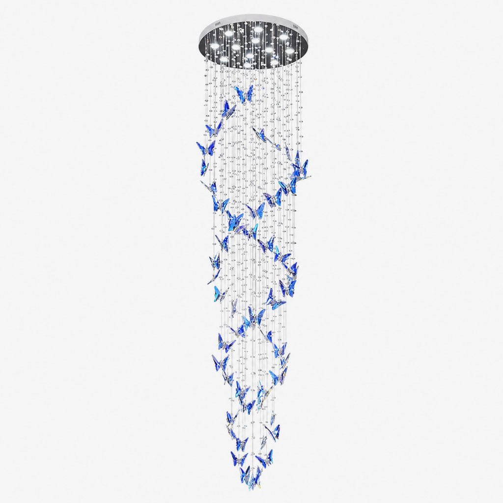 Elyndra LED K9 Crystal Column Chandelier - Dia 15.7″ × H 98.4″BlueWarm LightBlushlighting