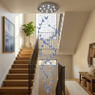 Elyndra LED K9 Crystal Column Chandelier - Dia 15.7″ × H 98.4″BlueWarm LightBlushlighting